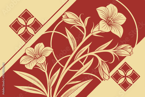  victorian floral motifs in gold over abstract geo (1)