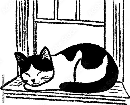 Tranquil cat resting on windowsill sketch for home decor and pet lovers