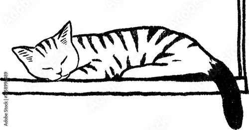 Peaceful cat resting on windowsill sketch for cozy home decor