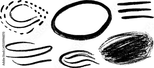 Artistic sketch of chunky oval with dotted arc and textured lines for creative design