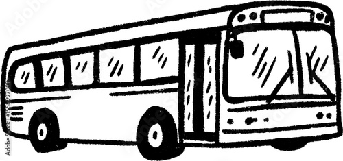 Urban scene of city bus at quiet stop with bold lines and sketch style