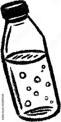 Hand drawn sketch of a clear water bottle with bubbles texture for artistic design
