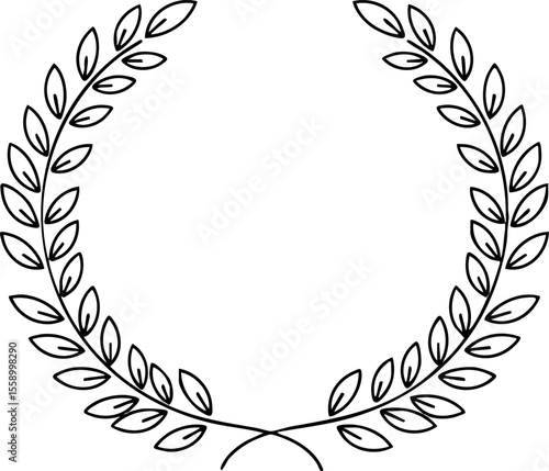 Laurel wreath vector design with black outlined leaves in minimalist style for decoration and award symbols