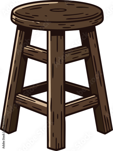 Wooden stool with round seat and sturdy legs simple rustic furniture design for home and cafe interiors
