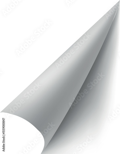Vector realistic illustration of curled paper corner with shadow effect.