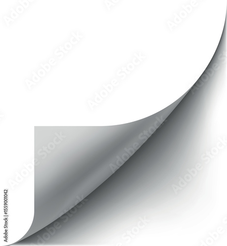 Folded corner of a white sheet of paper on a clean background.