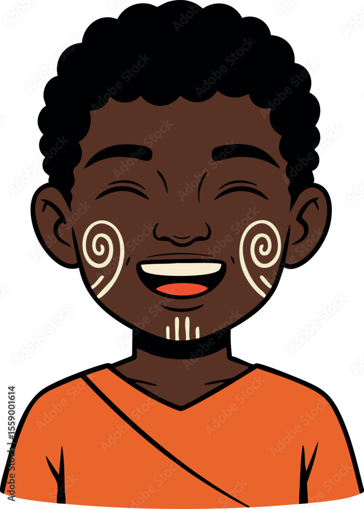 Smiling joyful boy with traditional face paint wearing orange shirt vector illustration happy expression cheerful mood Smiling joyful boy with traditional face paint wearing orange shirt vector illustration happy expression cheerful mood