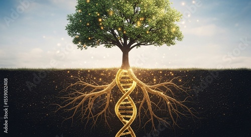 tree rooted in dna strand life growth concept

