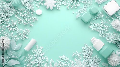 Winter Cosmetics Product Mockup Turquoise Background