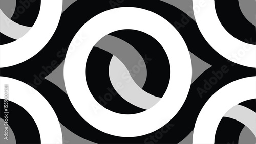 Abstract geometric design with overlapping arcs and shapes in monochrome color palette