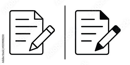 Agreement and Edit Icon: A minimalist vector graphic of a document alongside a pencil, symbolizing agreement and the capacity for editing, perfect for business communications.