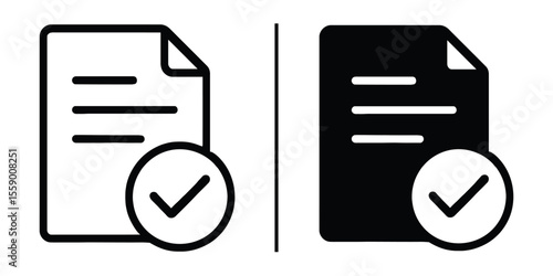 Document Confirmation: Two minimalist graphic renderings of a document, each with a confirming checkmark, conveying the idea of validation and approval in a concise, modern style.