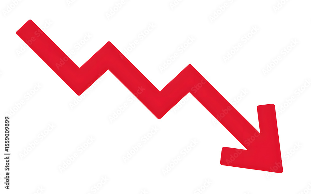Down trend red zigzag arrow chart graph representing loss isolated on transparent background
Down trend red zigzag arrow chart graph representing loss isolated on transparent background