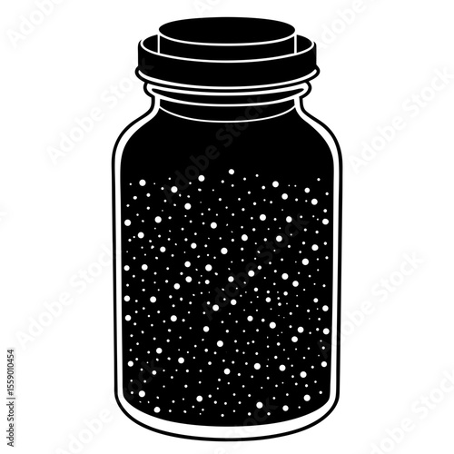Closed jar with contents black and white silhouette vector illustration