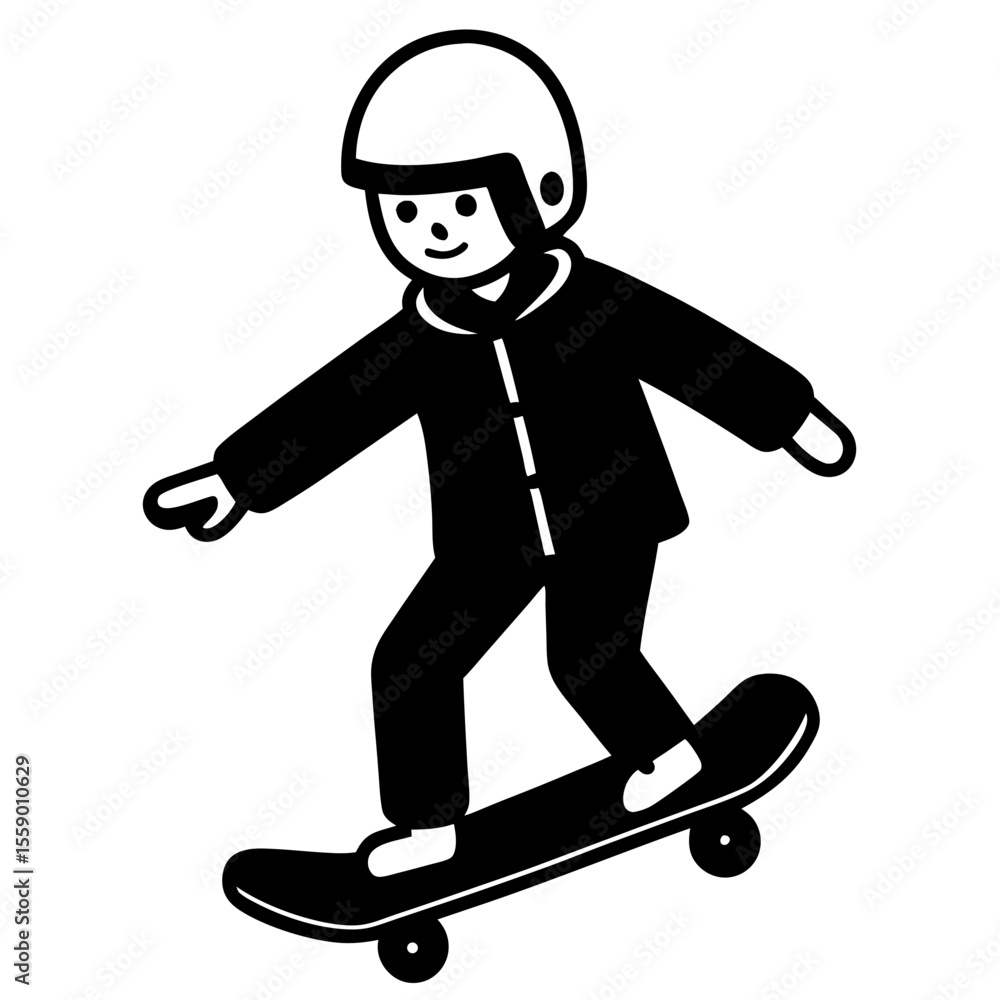 Skateboarder wearing helmet riding skateboard silhouette vector illustration Skateboarder wearing helmet riding skateboard silhouette vector illustration