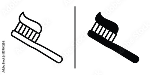 Toothbrush Icon Illustration: A clean, minimalist illustration of two toothbrushes, with toothpaste. Perfect for dental health education and design elements.
