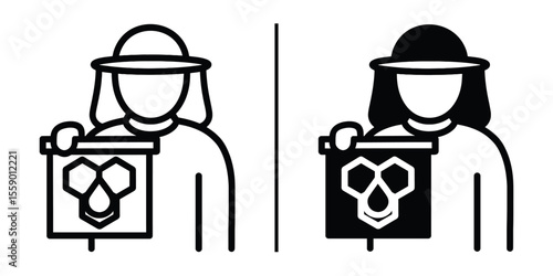 Beekeeping Iconography: A dual portrayal of a beekeeper, showcasing the art of honey harvesting within a clear, minimalist design aesthetic.