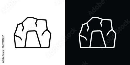 cave icon in thin stroke and flat style.