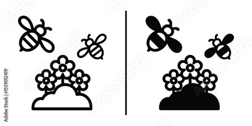 Harmony of Bees and Flowers: Symbolic illustration showing bees buzzing around flowers with the graphic art. Evoking nature's delicate balance, showcasing the vital connection.