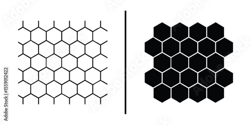 Geometric Harmony: A symmetrical display of black and white honeycomb patterns, showcasing intricate design and abstract beauty.