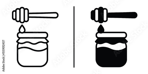 Honey Jar Illustration: A minimalist artistic representation showcasing a jar of golden honey with a honey dipper. Evokes a sense of natural sweetness and wholesome goodness.