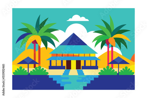 Tropical Getaway Beachfront Bungalow Illustration