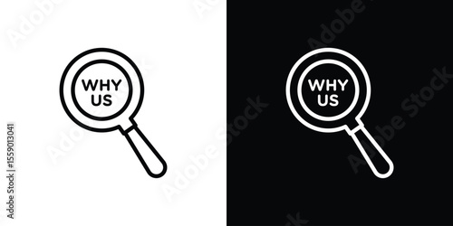 Why us icon in thin stroke and flat style.