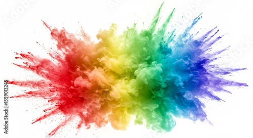 虹色粉末 鮮やか爆発 躍動感溢れる色彩 白背景. AI Generated