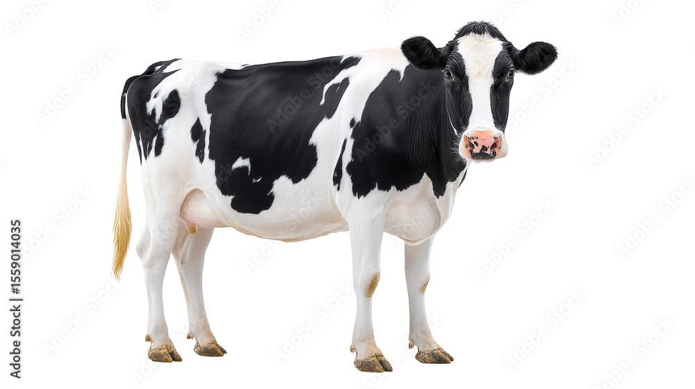 Black and white cow isolated on transparent background with clear details and natural colors Black and white cow isolated on transparent background with clear details and natural colors