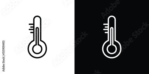 Thermometer icon in thin stroke and flat style.