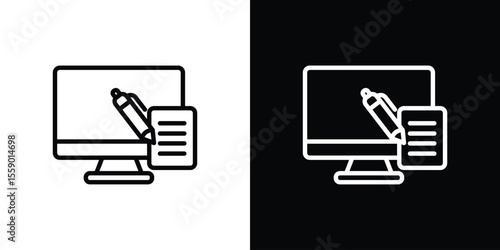 Blended learning icon in thin stroke and flat style.