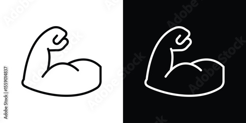 Strong arm icon in thin stroke and flat style.