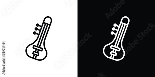 Sitar icon in thin stroke and flat style.