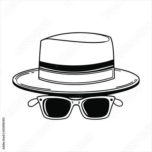 Stylish Fedora Hat and Retro Sunglasses Icon Vector Design


