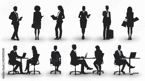 silhouette of a group of professionals in various poses