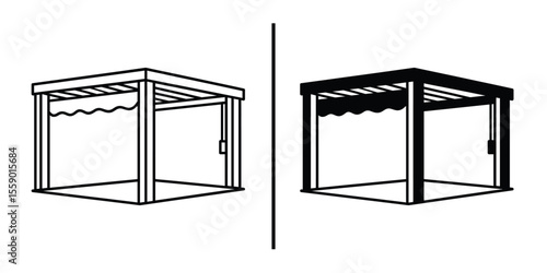Pergola Design Options: Two variations of a stylish pergola design, one in black and one in outline, showcasing its versatile and modern appeal.