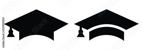 Stylized educational typography featuring lowercase and uppercase letters topped with academic graduation caps, symbolizing modern learning and creative academic design.