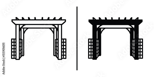 Arbor Structure: a contrasting visual representation of a classical wooden arbor. captured with bold lines. The image is well-suited for architectural concepts, landscape design.