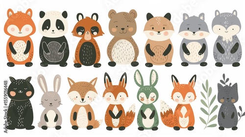 Adorable collection of illustrated forest animals. Featuring a charming array of woodland creatures, the illustration is perfect for projects related to nature and wildlife