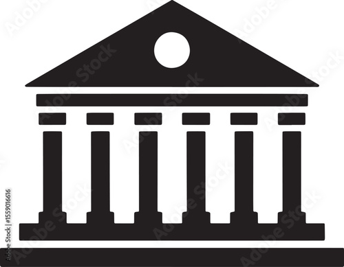 Black Silhouette Court Building Icon Eight Columns Triangular Roof White Circle courthouse government