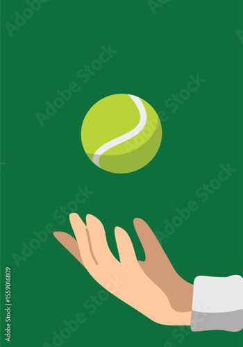 hand catching tennis ball over wimbledon-style grass court