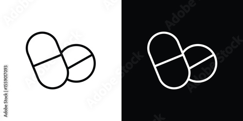 Pills icon in thin stroke and flat style.