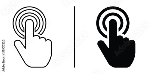 Touch Interface Icon: A pair of stylized hand icons, symbolizing interactive engagement, one in a crisp outline, the other a solid form, emphasizing intuitive interaction with technology.