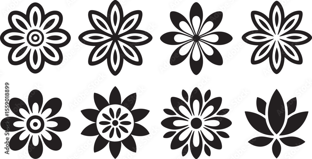 Ten Black and White Tribal Style Floral Symbols Set Vector Graphics Design Elements 2 Ten Black and White Tribal Style Floral Symbols Set Vector Graphics Design Elements 2