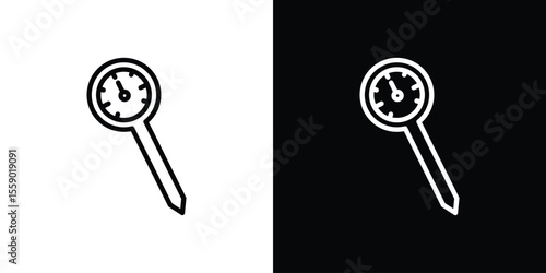 Kitchen thermometer icon in thin stroke and flat style.