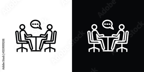 Job interview icon in thin stroke and flat style.