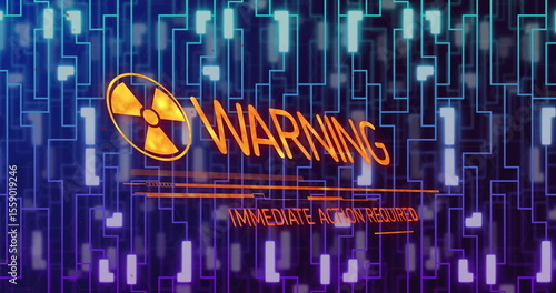 Canvas Print Displaying radiation trefoil symbol, WARNING IMMEDIATE ACTION REQUIRED on UI, wi