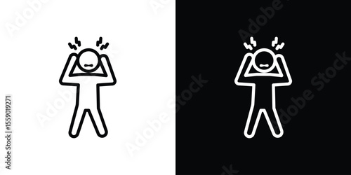 Irritated human icon in thin stroke and flat style.