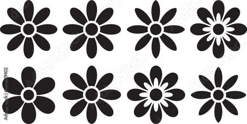 Ten Vintage Retro Style Black Flowers Seventies Daisy Design Elements Graphic Set white