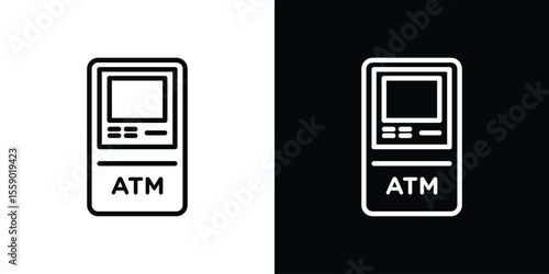 ATM machine icon in thin stroke and flat style.